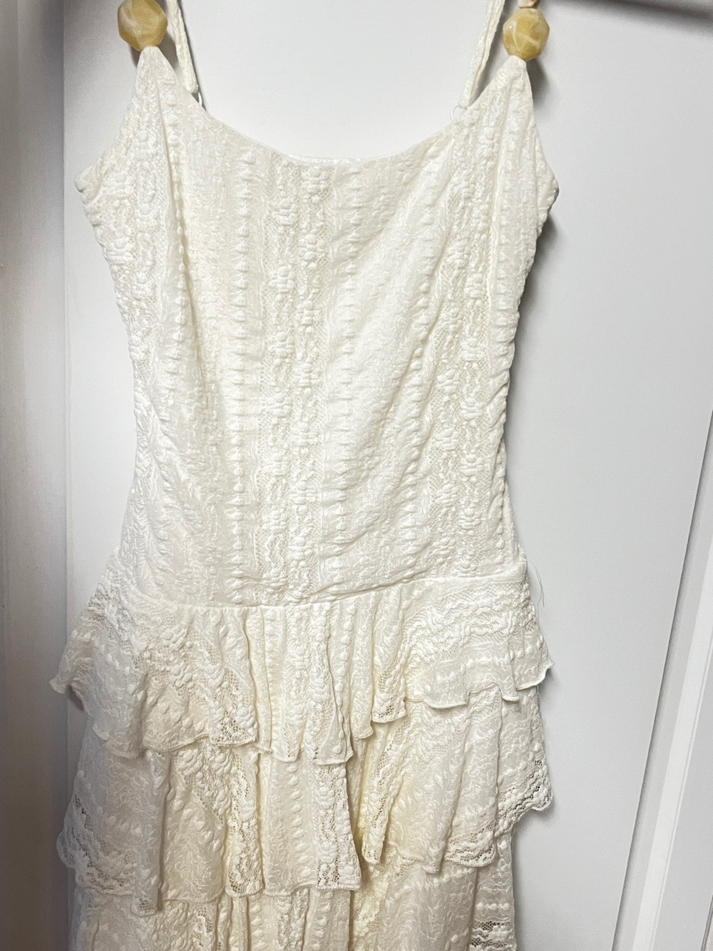 Strapless Ivory Lace Tiered Dress